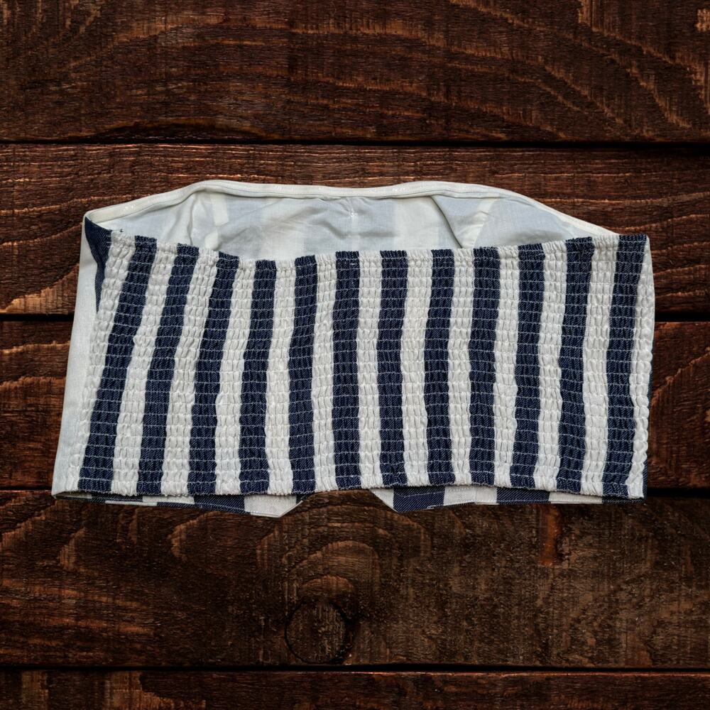 Anthropologie Flat White Striped Strapless Button-Front Cropped Tube Top XL - Picture 3 of 8
